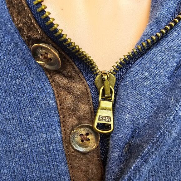 Polo Ralph Lauren 1/4 Quarter Zip AND Button Mockneck Sweater M Blue Red Pony - Picture 6 of 15